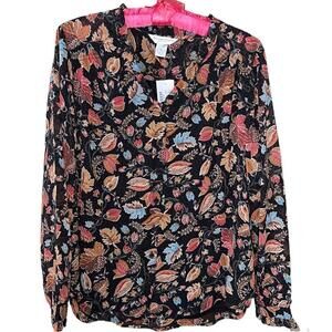 CJ Banks NWT sheer floral print long sleeved blouse Petite XL with lining‎